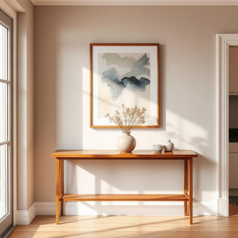 Framed artwork mockup generated in a home hallway